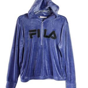 Vintage Fila Men's Size Medium Velvet Hoodie Pullover 1/4 Zip Blue